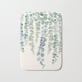 Watercolor Eucalyptus Leaves Bath Mat | Garden, Vine, Watercolor, Tropical, Green, Nature, Leaf, Abstract, Romantic, Pattern 