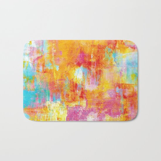 OFF THE GRID Colorful Pastel Neon Abstract Watercolor Acrylic Textural Art Painting Nature Rainbow Bath Mat