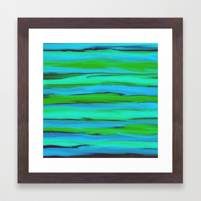 Apple Green Seafoam And Azure Blue Stripes Abstract Framed Art