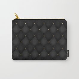 Black Quilted Leather  Gold Diamond Carry-All Pouch