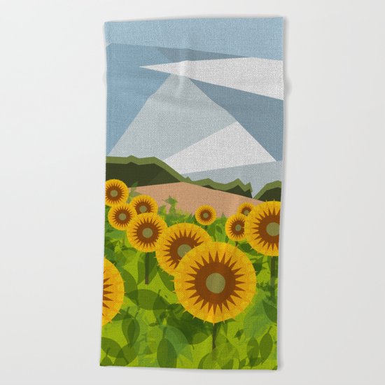 SUNFLOWERS (geometric flowers abstract) Beach Towel