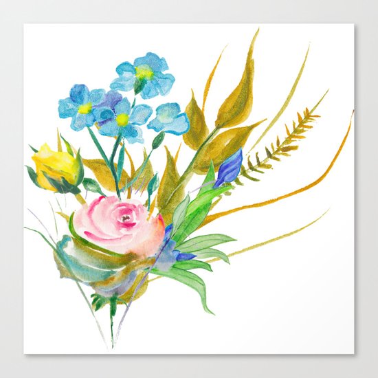 Beautiful Watercolor of Bouquet of Flowers Canvas Print