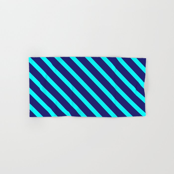Cyan and Midnight Blue Colored Lined/Striped Pattern Hand & Bath Towel