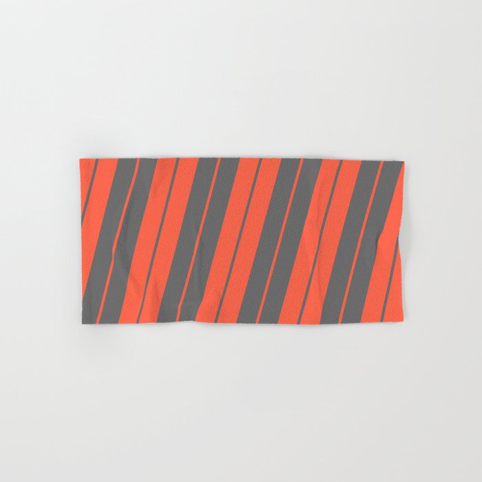 Dim Gray and Red Colored Striped Pattern Hand & Bath Towel