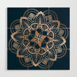 Lotus metal mandala on blue Wood Wall Art
