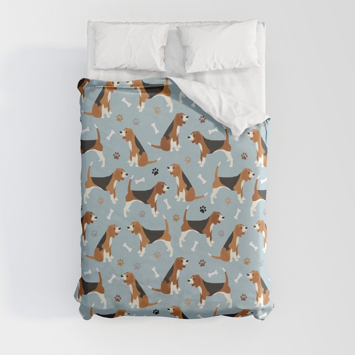 Beagle Dog Paws and Dog Bones Pattern Duvet Cover