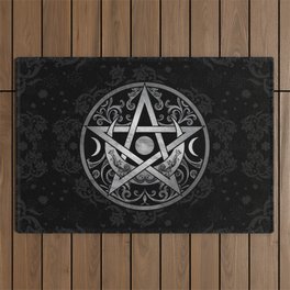 Pentagram Ornament - Silver and Black Outdoor Rug