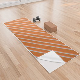 [ Thumbnail: Chocolate, Coral & Light Blue Colored Lines/Stripes Pattern Yoga Towel ]
