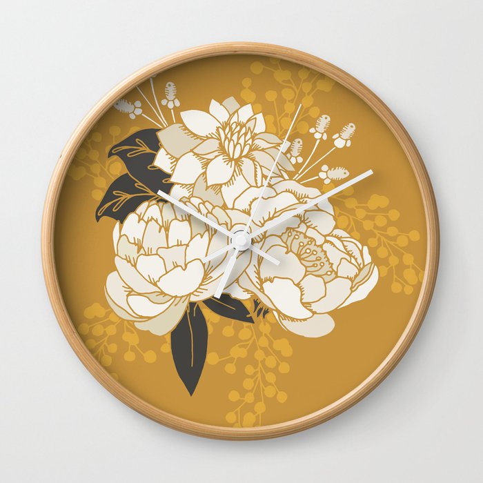 Glam Florals - Gold Wall Clock