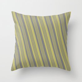 [ Thumbnail: Gray and Dark Khaki Colored Lines Pattern Throw Pillow ]