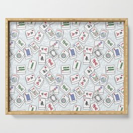 Mahjong Tiles Jumbled Across White Background With Swirls Serving Tray