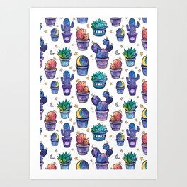 Space Cacti Pattern Art Print