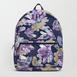 Amethyst Crystal Clusters / Violet, Blue and Gold Backpack