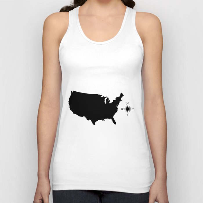 USA Outline Silhouette Map With Compass Tank Top