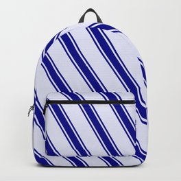 [ Thumbnail: Lavender & Dark Blue Colored Striped Pattern Backpack ]