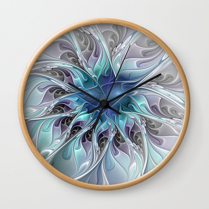 Flourish Abstract, Fantasy Flower Fractal Art Wall Clock