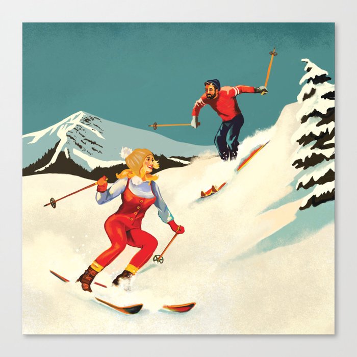 Retro Skiing Couple Canvas Print