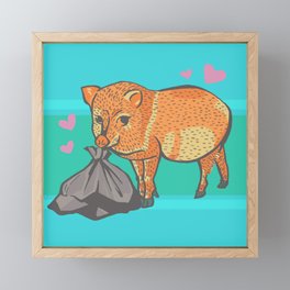Javelina with a Trash Snack Framed Mini Art Print