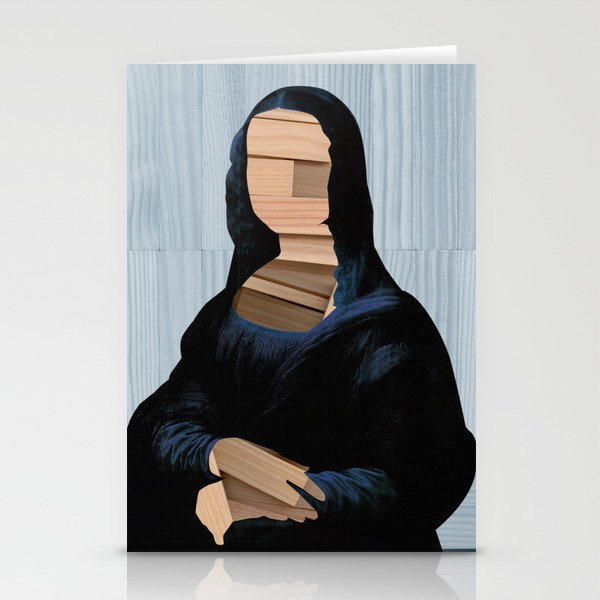 Mona Lisa - blue shining WoodCut Collage Stationery Cards