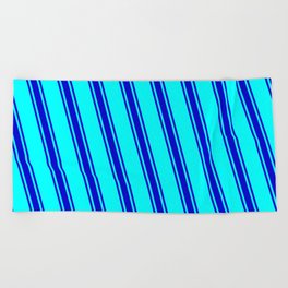 [ Thumbnail: Cyan & Blue Colored Lined/Striped Pattern Beach Towel ]
