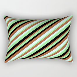 [ Thumbnail: Light Green, Black, Sienna, and Light Cyan Colored Lined Pattern Rectangular Pillow ]