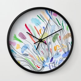 Diversity -Colorful watercolour and ink abstract plants drawing  Wall Clock