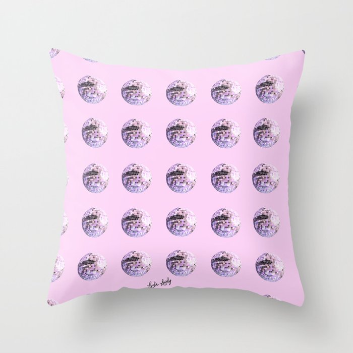 Disco ball Pink- pink background Throw Pillow