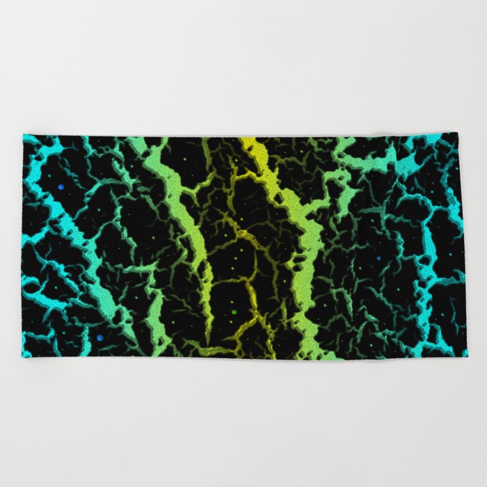 Cracked Space Lava - Cyan/Yellow Beach Towel
