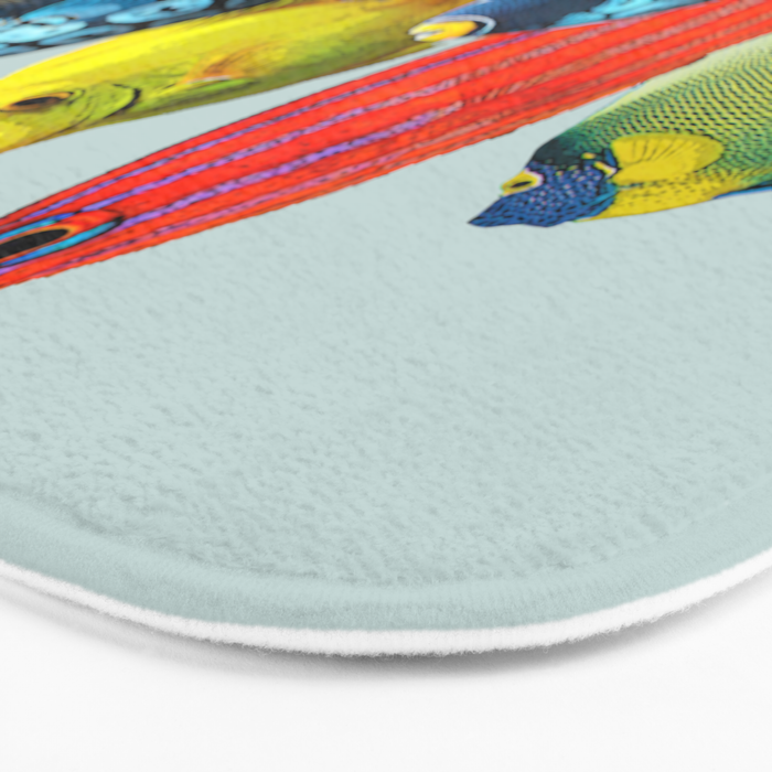Tropical Fish Pattern Home Decor Duck Egg Blue Bath Mat By Lubo