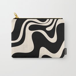 Retro Liquid Swirl Abstract in Black and Almond Cream 2 Carry-All Pouch