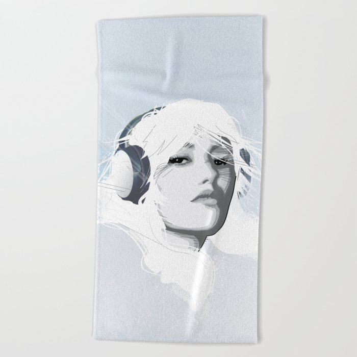 Headphone Girl v2 Beach Towel