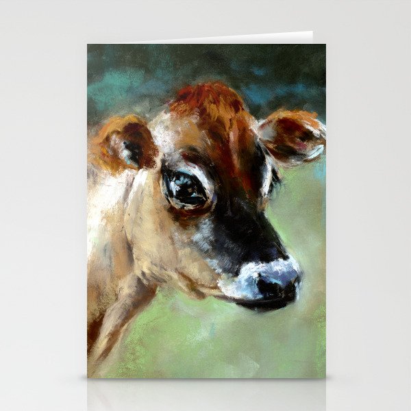 Jersey Cow in Burnt Sienna and Teal Stationery Cards