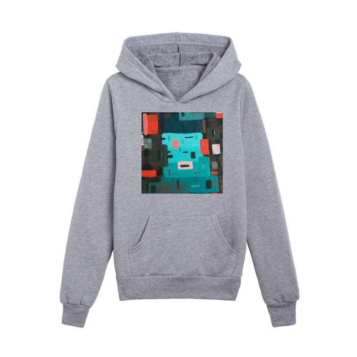 Teal Rectangle Face Kids Pullover Hoodie