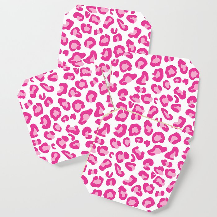 Leopard-Pinks on White Coaster