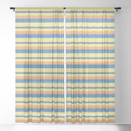 [ Thumbnail: Brown, Blue, and Tan Colored Striped/Lined Pattern Sheer Curtain ]