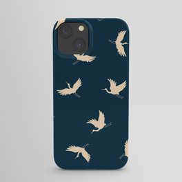 Japanese traditional seamless doodle pattern with flying birds cranes silhouette.  iPhone Case