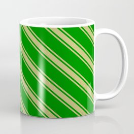 [ Thumbnail: Green & Dark Khaki Colored Lines Pattern Coffee Mug ]