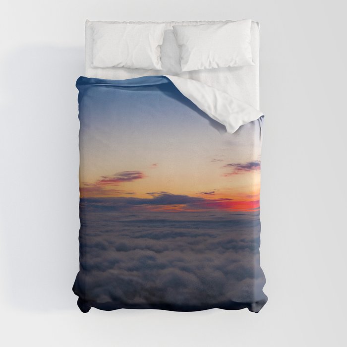 Aerial sunset view over the Blue Ridge Mountains from the cockpit of a private aircraft. Sky with clouds. Sky background Duvet Cover
