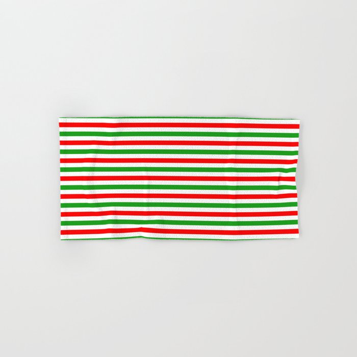 Christmas-Themed Red, White, and Green Colored Striped Pattern Hand & Bath Towel