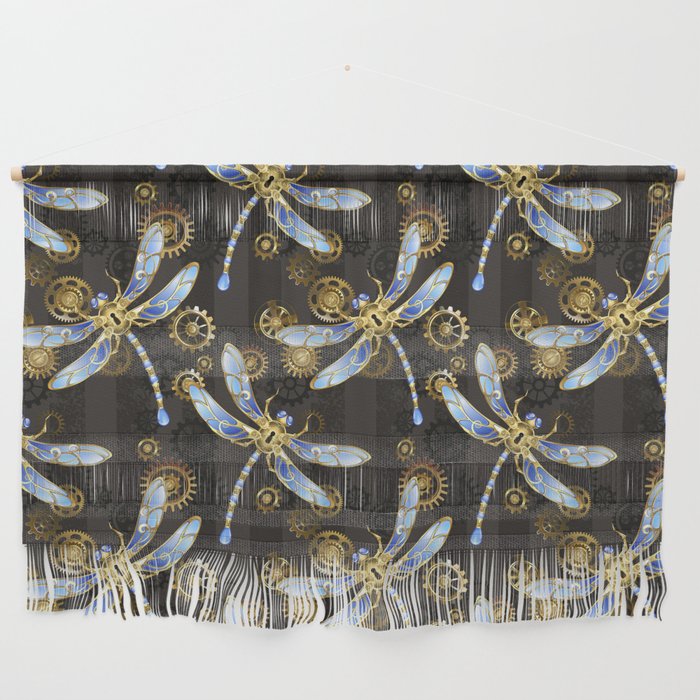Steampunk Seamless with Mechanical Dragonflies Wall Hanging