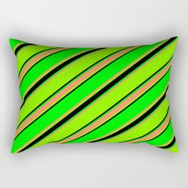 [ Thumbnail: Lime, Coral, Green, and Black Colored Lined Pattern Rectangular Pillow ]