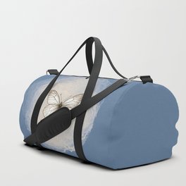 Hand-Drawn Butterfly and Brush Stroke on Slate Blue Duffle Bag