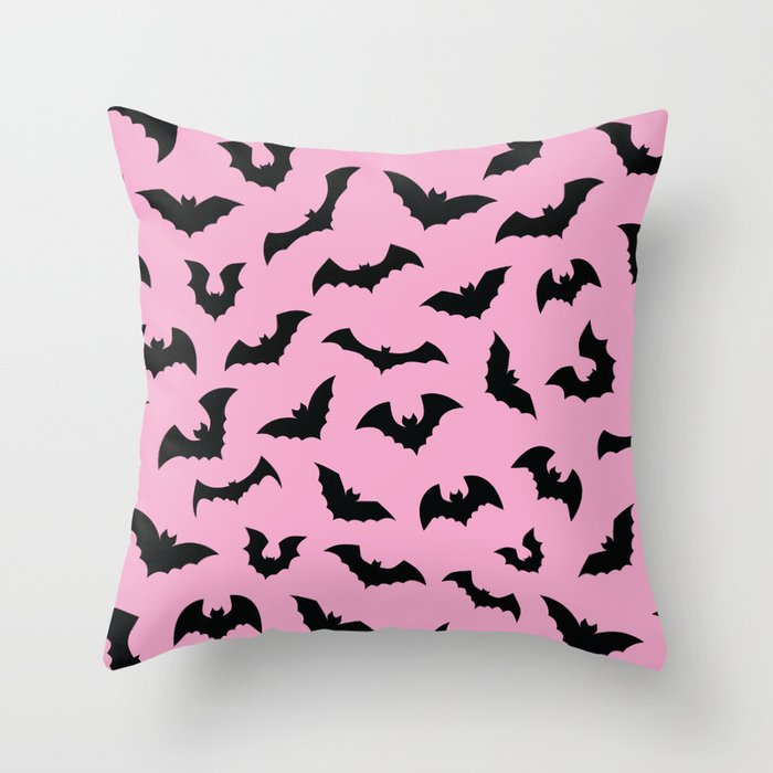 Pastel goth pink bats spooky Throw Pillow by GriffyPrints