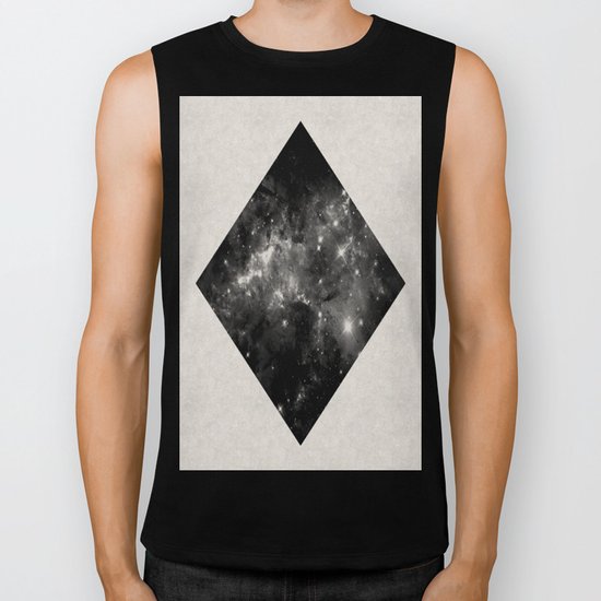 Space Diamond - Abstract, geometric space scene in black and white Biker Tank
