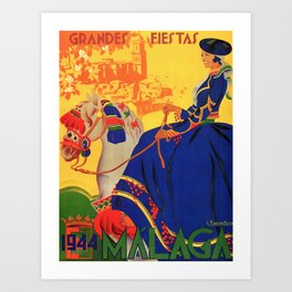 1944 Malaga Grandes Fiestas Spain Travel Poster Art Print