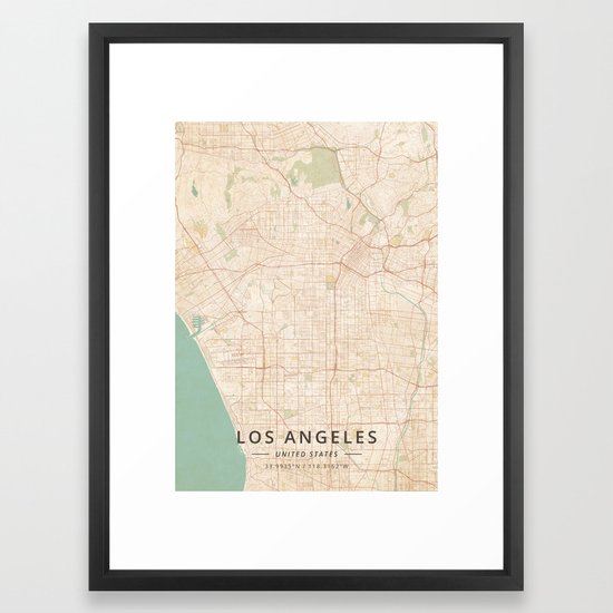 Los Angeles, United States - Vintage Map Framed Art Print by ...