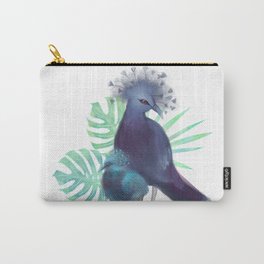 Victoria Crowned Pigeon on White Carry-All Pouch | Tropicalwatercolor, Painting, Peahenart, Whimsicalbird, Indonesiananimals, Fantasticalbirds, Mamapeahen, Mamabirdandbaby, Papuanewguinea, Victoriacrowned 
