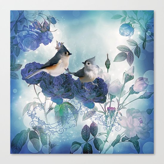 Cute birds with flowers Canvas Print