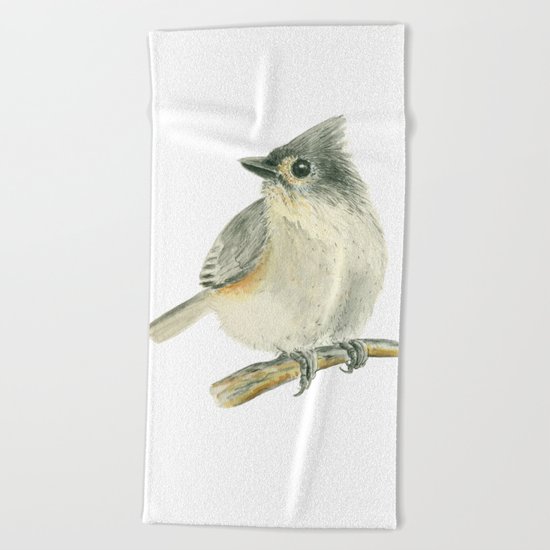Tit bird, watercolor painting Beach Towel