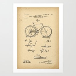 1904 Patent Sleigh runner attachment for bicycles Art Print